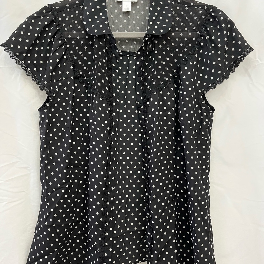 LOFT Black and White Polka Dot Blouse